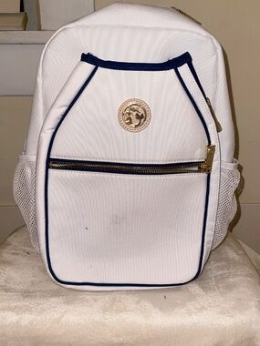 Mark & Graham Spartina Tennis Pickleball Backpack White Navy Gold Hardware